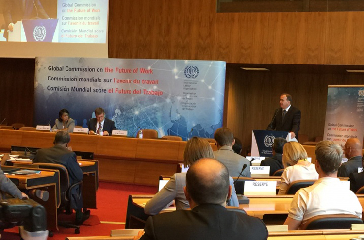 Swedish Prime Minister Stefan Löfven speaks at the Global Commission on the Future of Work launch. 