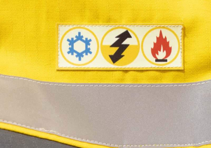 Firefighter fabric with labels