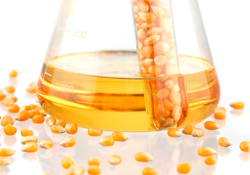 Corn in a laboratory bottle