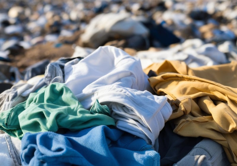 Discarded clothing in landfill