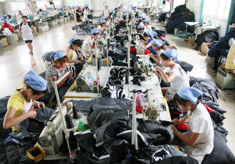Asian garment workers in a factory