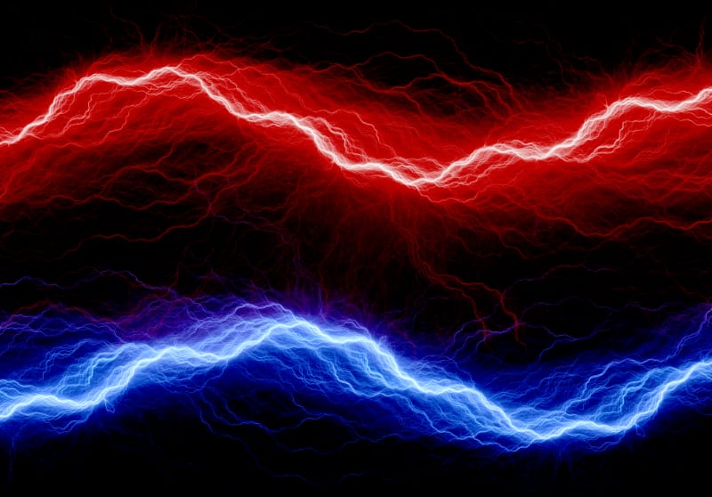 Abstract image of a red and blue plasma beam