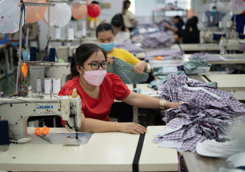 Workers in a Vietnam sewing facility